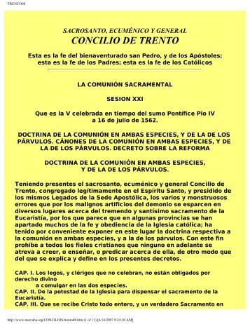 La comuniÃ³n sacramental. Concilio de Trento - Sacramentos