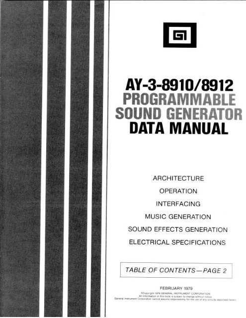 AY-3-8910/8912 Programmable Sound Generator Data Manual