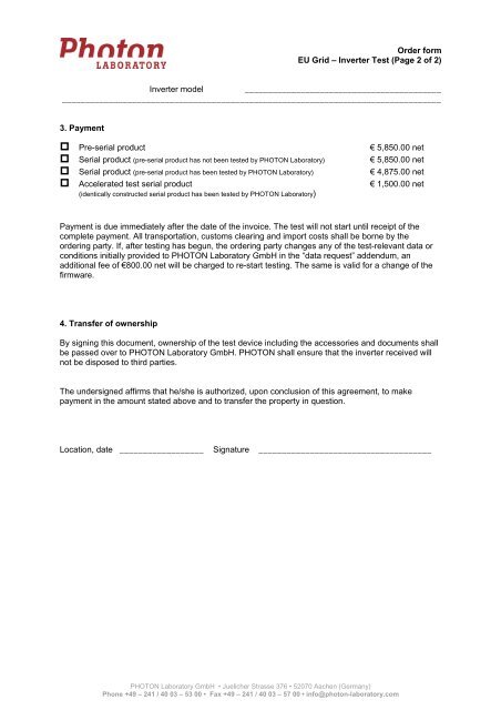 Order form EU Grid – Inverter Test (Page 1 of 2 ... - PHOTON Info