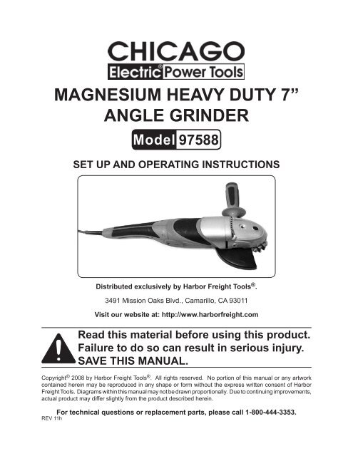 MagnesiuM Heavy Duty 7â€ angle grinDer - Harbor Freight Tools