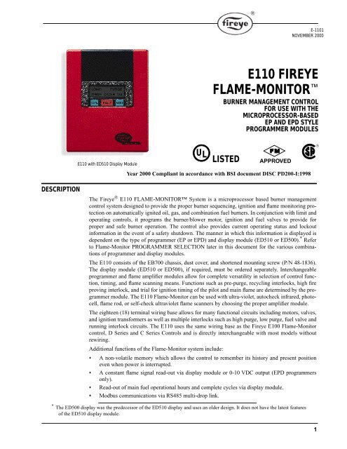 E110 FIREYE FLAME-MONITOR™ - Westmill Industries