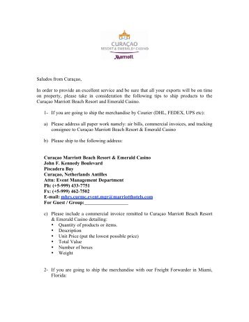 Curacao Beach Resort & Emerald Casino Shipping Information PDF ...