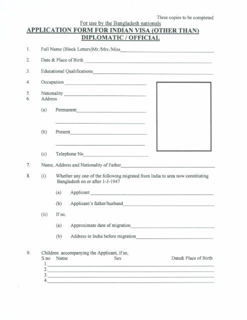 Download Visa Application Form for Bangaladeshi Nationals