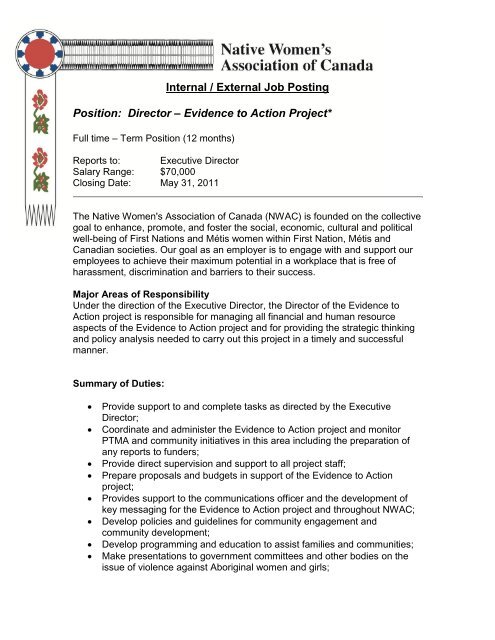 Internal / External Job Posting Position: Director - Native Women's ...