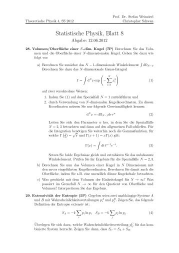 Statistische Physik, Blatt 8 - THEP Mainz