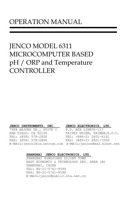 OPERATION MANUAL JENCO MODEL 6311 ... - Jenco Instruments