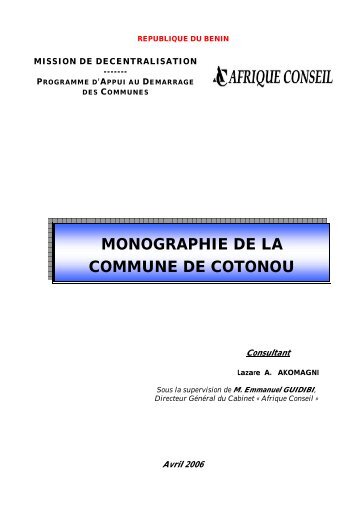 monographie de la commune de cotonou - Association Nationale ...