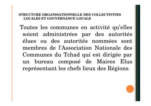 LE PROCESSUS DE LA DECENTRALISATION AU TCHAD