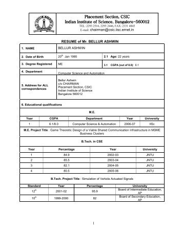 Download my Resume - Indian Institute of Science