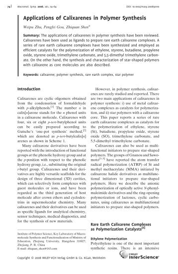 Applications of Calixarenes in Polymer Synthesis