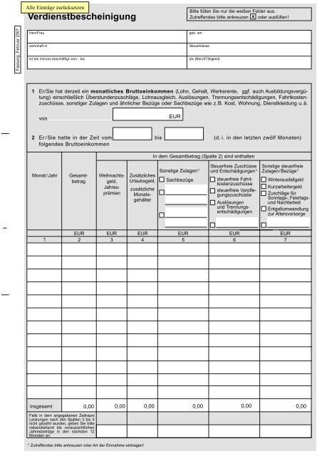 Verdienstbescheinigung - Zum AusfÃ¼llen am Bildschirm