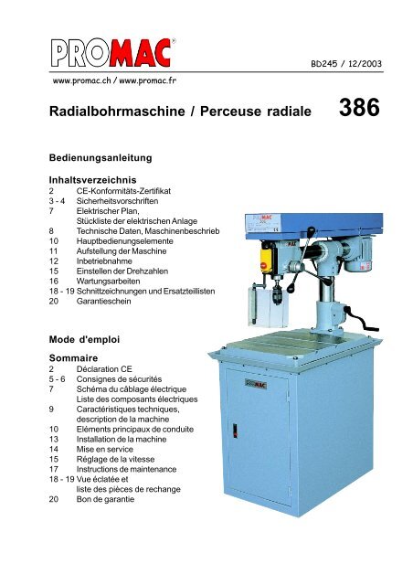 Radialbohrmaschine / Perceuse radiale 386 - Promac