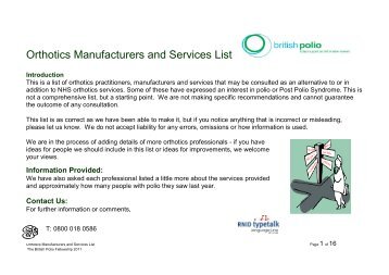 Orthotics Manufacturers and Services List - British Polio Fellowship