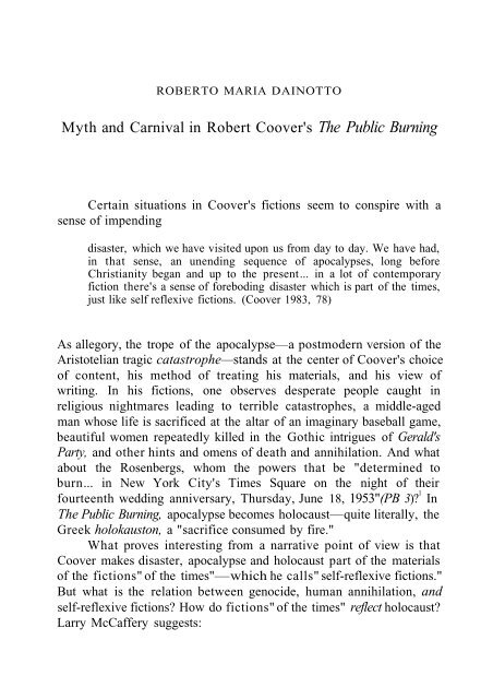 Myth and Carnival in Robert Coover's The Public Burning - aisna