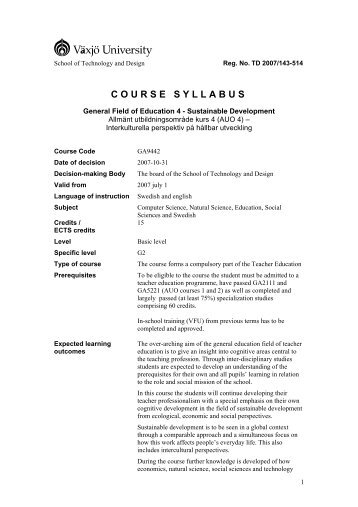 COURSE SYLLABUS - student . vxu . se