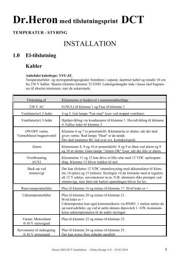Dr.Heron 2003 med Triac-regulator, installation - Klima Design A/S