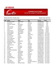 Winner list - India Yamaha Motor Pvt. Ltd.