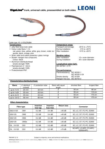 GigaLine ® Trunk U-DQ(ZN)BH - LEONI Infrastructure & Datacom