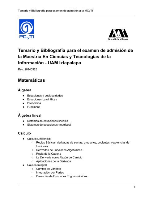 Temario y bibliografÃ­a para el examen de admisiÃ³n - Posgrado en ...