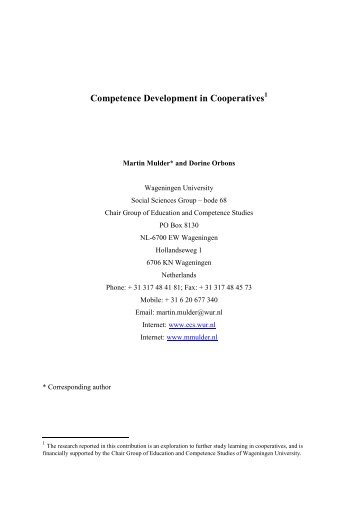Competence Development in Cooperatives - Martin Mulder, PhD