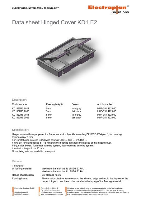 Data sheet Hinged Cover KD1 E2 - Electraplan Solutions GmbH