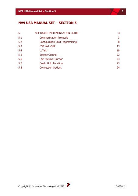 NV9 USB manual set - cover sheet - Sensis