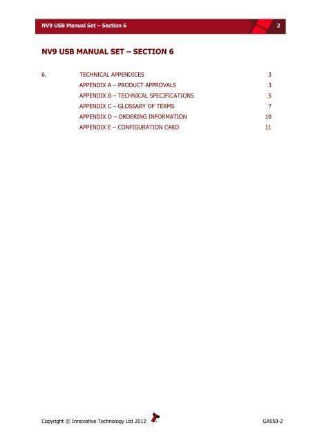 NV9 USB manual set - cover sheet - Sensis