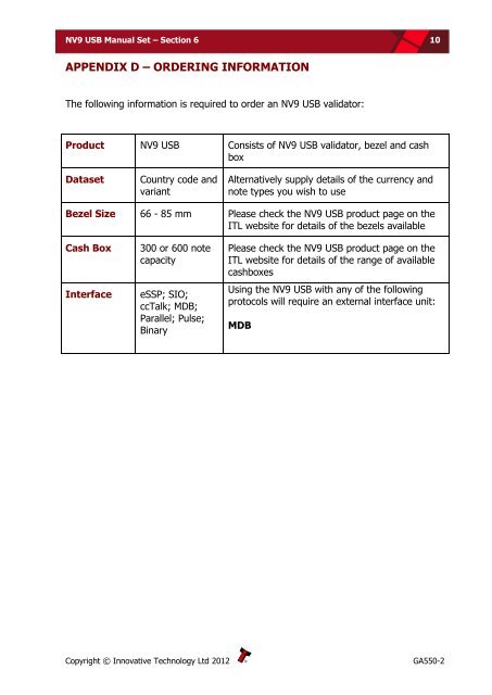 NV9 USB manual set - cover sheet - Sensis