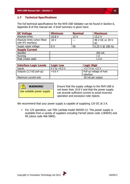 NV9 USB manual set - cover sheet - Sensis