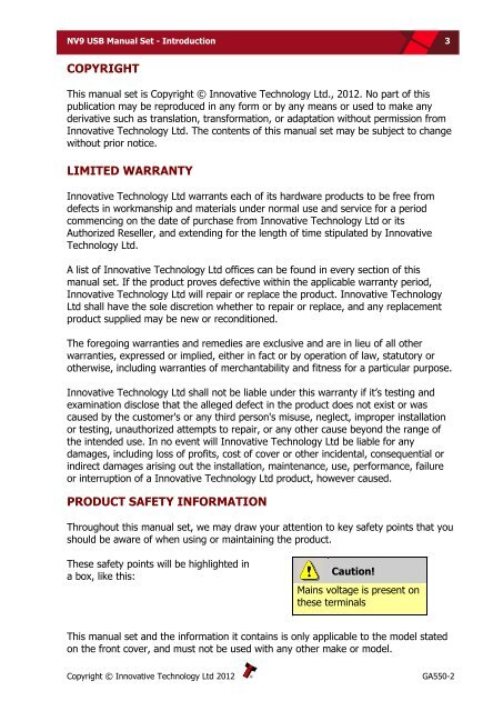 NV9 USB manual set - cover sheet - Sensis