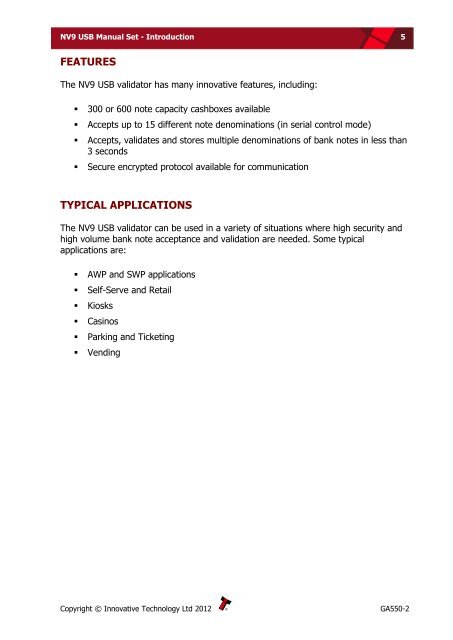 NV9 USB manual set - cover sheet - Sensis