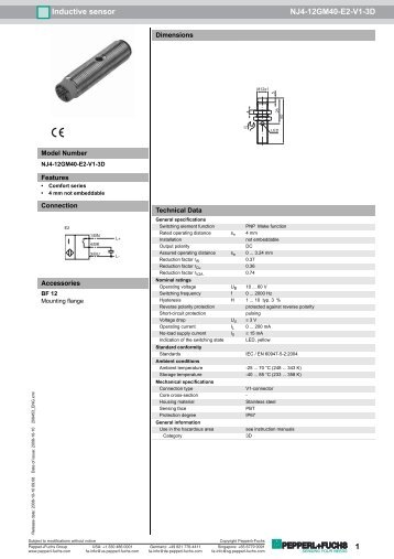 1 Inductive sensor NJ4-12GM40-E2-V1-3D - Pepperl+Fuchs