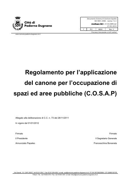 Regolamento per l'applicazione del canone per l'occupazione di ...