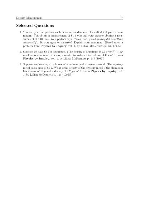 Analysis of Experimental Uncertainties: Density Measurement