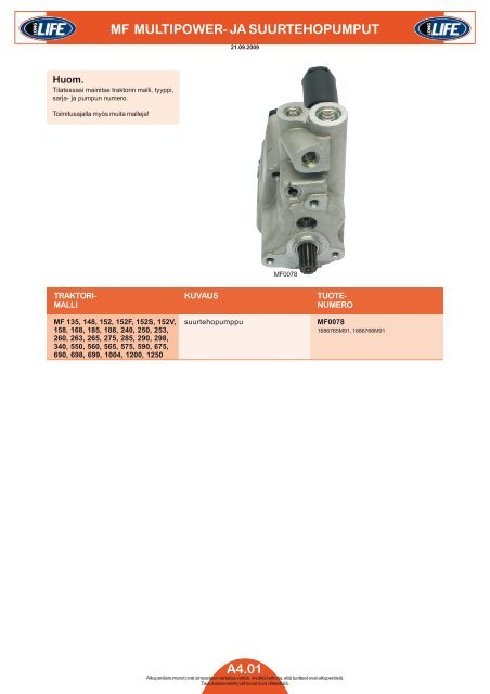 A4.01 MF MULTIPOWER- JA SUURTEHOPUMPUT