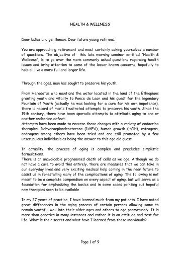 Page 1 of 9 HEALTH & WELLNESS Dear ladies and gentlemen ...