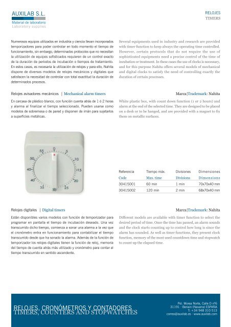 relojes, cronÃ³metros y contadores timers, counters and ... - Auxilab