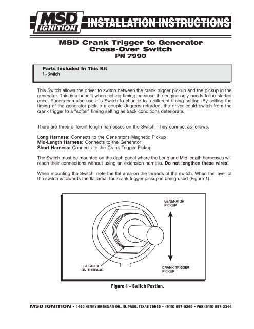 MSD Crank Trigger to Generator Cross-Over Switch - MSD Pro-Mag ...