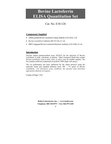 Bovine Lactoferrin ELISA Quantitation Set