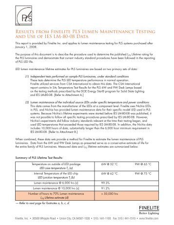 Results from Finelite PLS Lumen Maintenance Testing and Use of ...