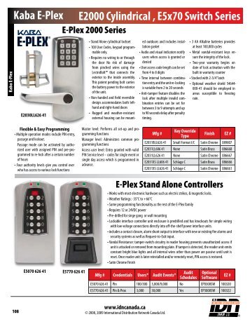 Kaba E-Plex E2000 Cylindrical , E5x70 Switch Series - IDN Canada