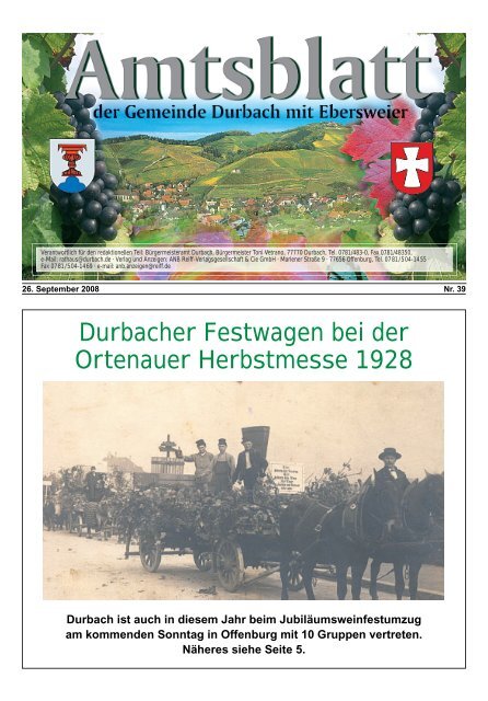 Durbacher Festwagen bei der Ortenauer Herbstmesse 1928