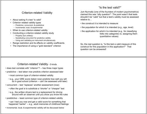 Criterion-related Validity Ã¢Â€ÂœIs the test valid?Ã¢Â€Â Criterion-related Validity ...