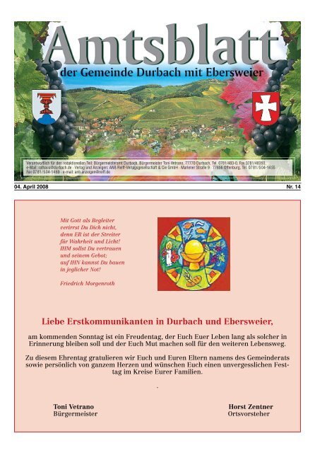 Liebe Erstkommunikanten in Durbach und Ebersweier,