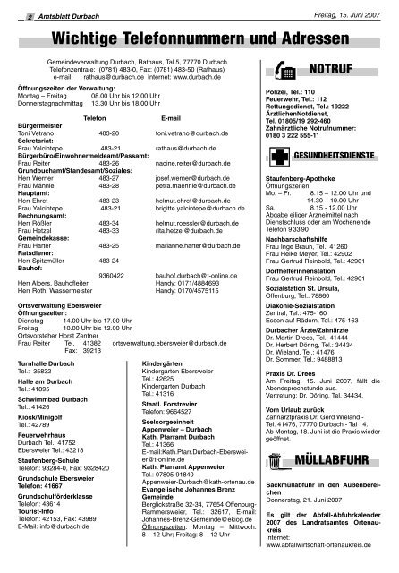 Tourist-Information/Verkehrsverein Durbach in der Zeit vom 15. bis ...