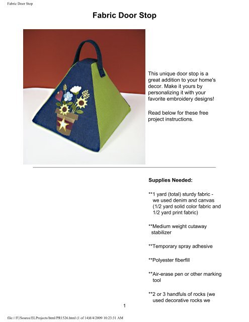 Fabric Door Stop Embroidery Library