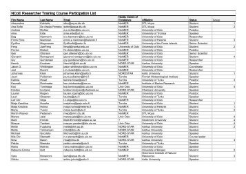 NCoE Researcher Training Course Participation List - Nordic Centre ...