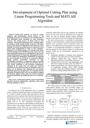 Development of Optimal Cutting Plan using Linear ... - ijimt