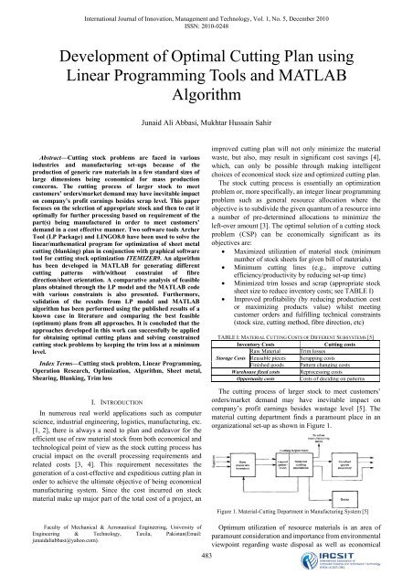 Development of Optimal Cutting Plan using Linear ... - ijimt