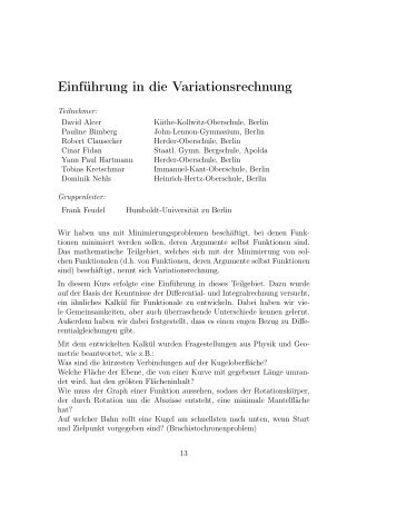 EinfÃ¼hrung in die Variationsrechnung - Mathematik und ihre Didaktik